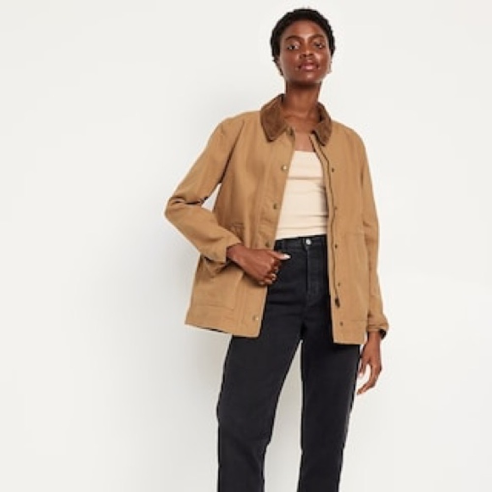 Old Navy Tan Barn Jacket with Brown Corduroy Collar